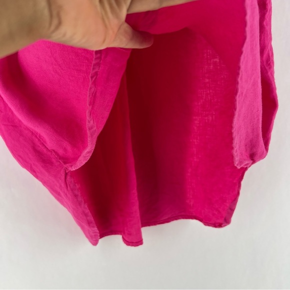 Mango Pink Linen Boxy Relaxed Fit Dolman Short Sleeve Button Down Shirt - Picture 8 of 13